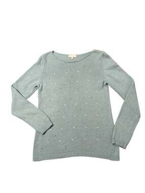 Benedetta B Sweater Merino Wool Cashmere Blend Polka Dot Mint Blue Green Size L